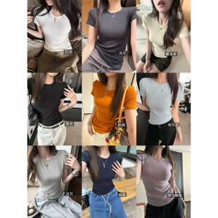 点详情跳转购买 加色 糯叽叽微磨毛正肩T恤圆领大U领短袖 爆款