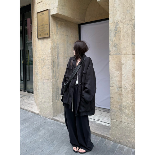 superniniyy 松弛调性ins风衣宽松百搭多口袋中长款休闲工装外套