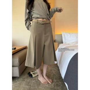 中裤 superniniyy 阔腿裤 裤 女 巴黎假日&羊毛天丝时髦百褶七分西装