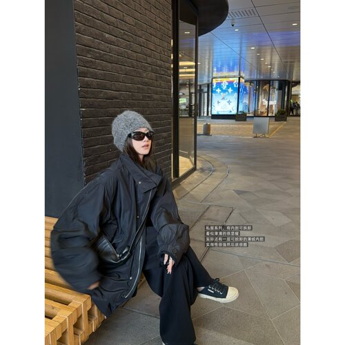 superniniyy 私服重工多功能帅气百搭黑色风衣外套可脱卸保暖内胆