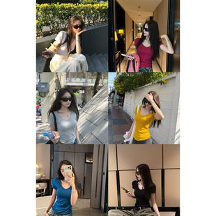 superniniyy 糯叽叽V领版&弹力面料chao舒服修身显瘦短袖T恤