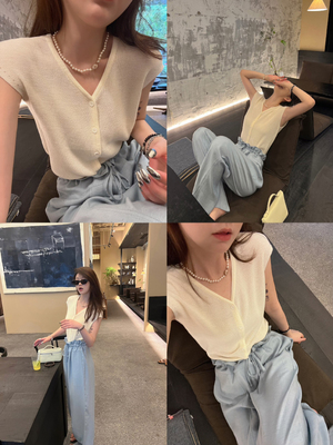 superniniyyV领针织背心上衣