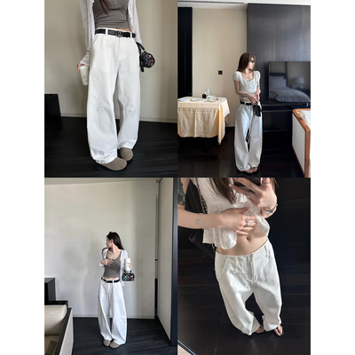 superniniyy 无腰设计天丝弯刀工装裤宽松极简显瘦阔腿休闲长裤女