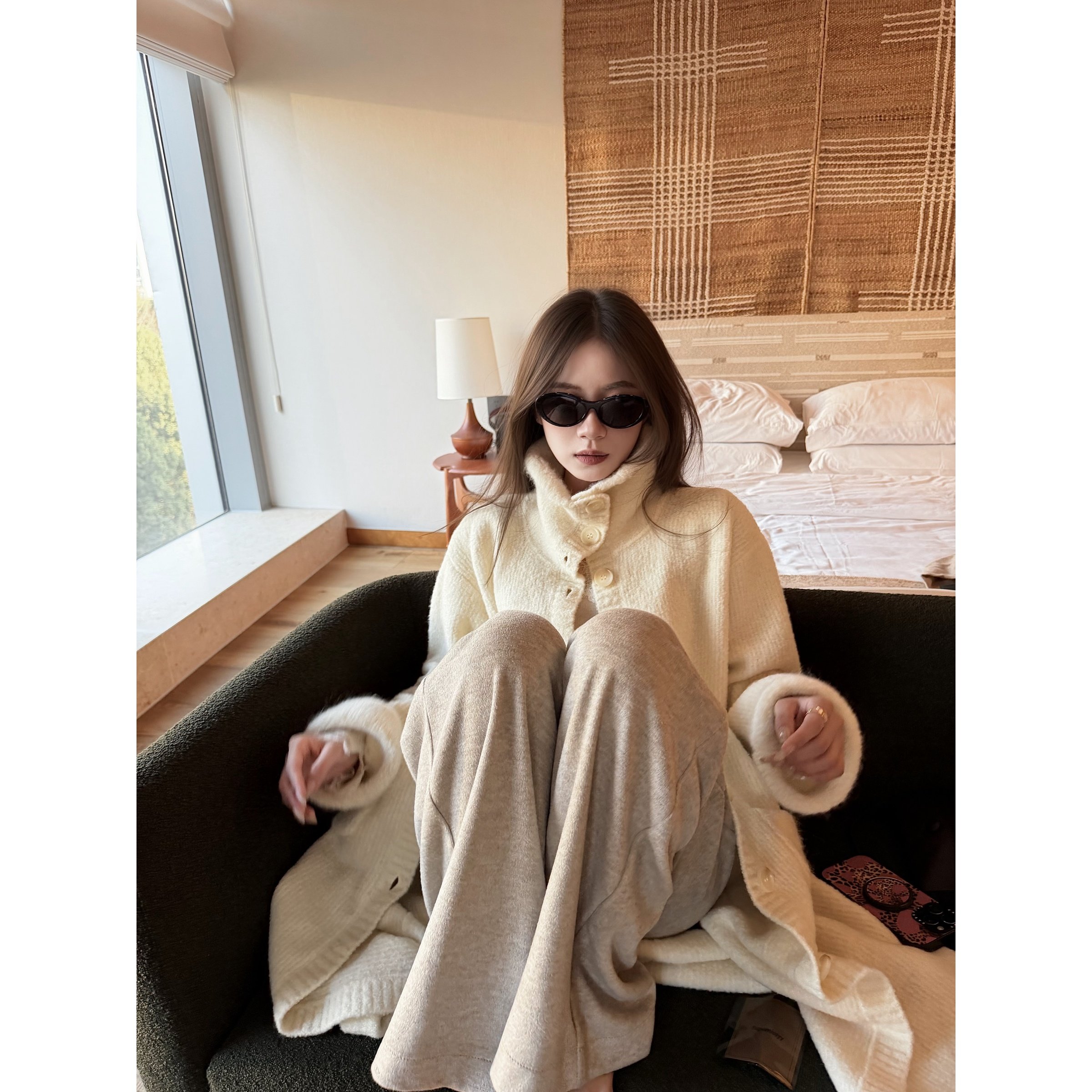 superniniyy 翻领针织开衫长袖休闲宽松单排扣中长款毛衣外套女,女装/女士精品,毛衣,淘宝优惠券,粉丝福利购,淘宝优惠卷