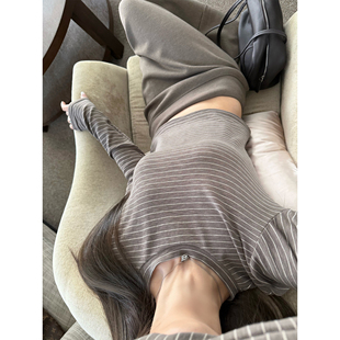 superniniyy m1u系叛逆少女&进口面料舒服细条纹长袖修身打底衫女