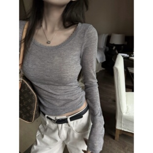 打底衫 定染蕾丝大圆领天鹅颈透透感冰爽弹力修身 2026春 云顶慕斯