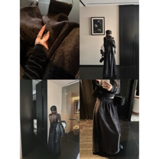 superniniyy 乌梅&黑色仿貂毛腔调高级感松紧腰拖地半身裙长裙女