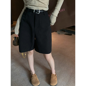 女附送皮带 superniniyy 中裤 复活经典 高腰宽松显瘦五分裤 帅气西装