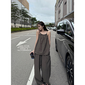 百搭两件套女夏 可调节领口吊带大长腿裤 superniniyy 私服亚麻套装