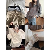 人在衣中晃松弛感软糯宽松百搭长袖 wan能大tee 圆领套头叠穿T恤