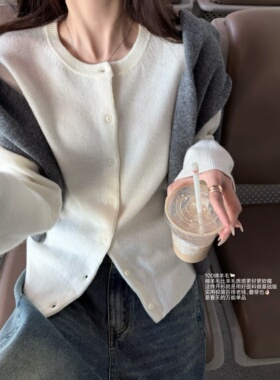 superniniyy 老钱风100%绵羊毛极简质感wan能百搭叠穿针织衫开衫