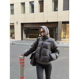 '蓬蓬肯豆羽绒'高充绒量90白鸭绒极简短款立领锁温时髦羽绒服外套