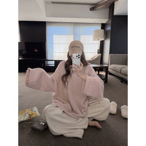 superniniyy 豆奶糕&淡人松弛感软糯绵羊毛卷边领宽松大袖口毛衣