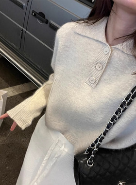 superniniyy 安哥拉绒羊羔毛软糯亲肤手感乖巧翻领短款毛衣女秋冬