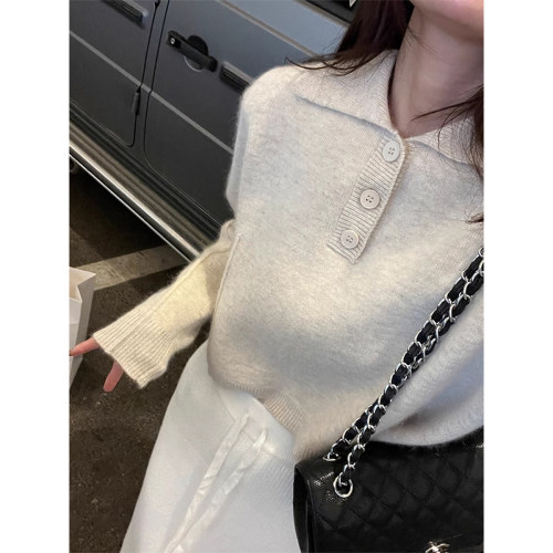 superniniyy 安哥拉绒羊羔毛软糯亲肤手感乖巧翻领短款毛衣女秋冬