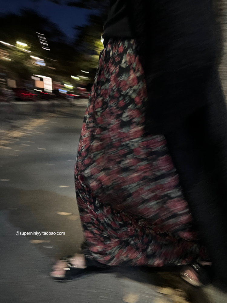 superniniyy 韩系加绒碎花裙低调复古感慵懒洋气高腰半身裙长裙女