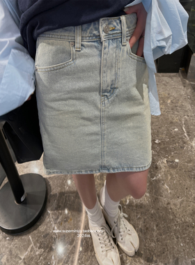 superniniyy miu系时髦感浅蓝色水洗牛仔裙高腰半身裙宽松中裙女