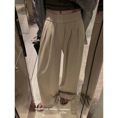 superniniyy 直筒日常好穿西装裤宽松垂顺休闲裤高腰松紧腰阔腿裤