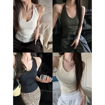 superniniyy 夏日甜心&美背挂脖系绳遮副乳显瘦桃心领吊带背心夏