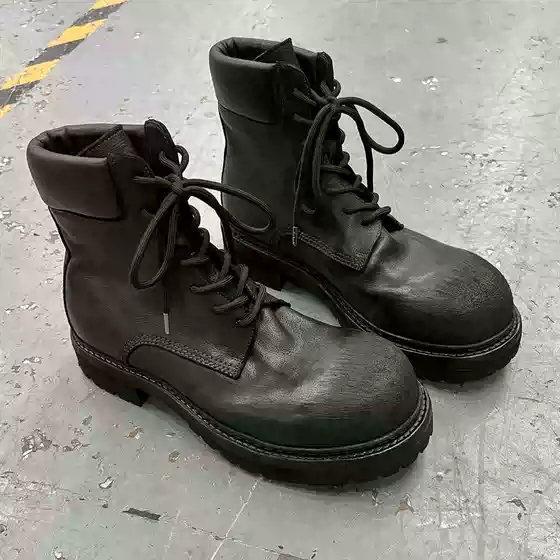 Autumn and Winter Lace-Up Thick-Soled Heavy-Duty Washed Goodyear Distressed Retro Yellow Boots Derby High-Top Shoes Martin Boots