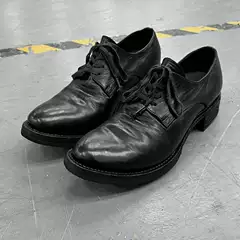 Nid De Guepes Horse Leather Pointed Toe Lace-Up Dark Avant-Garde Hand-Stitched Goodyear Welted Washed Artisan Leather Shoes