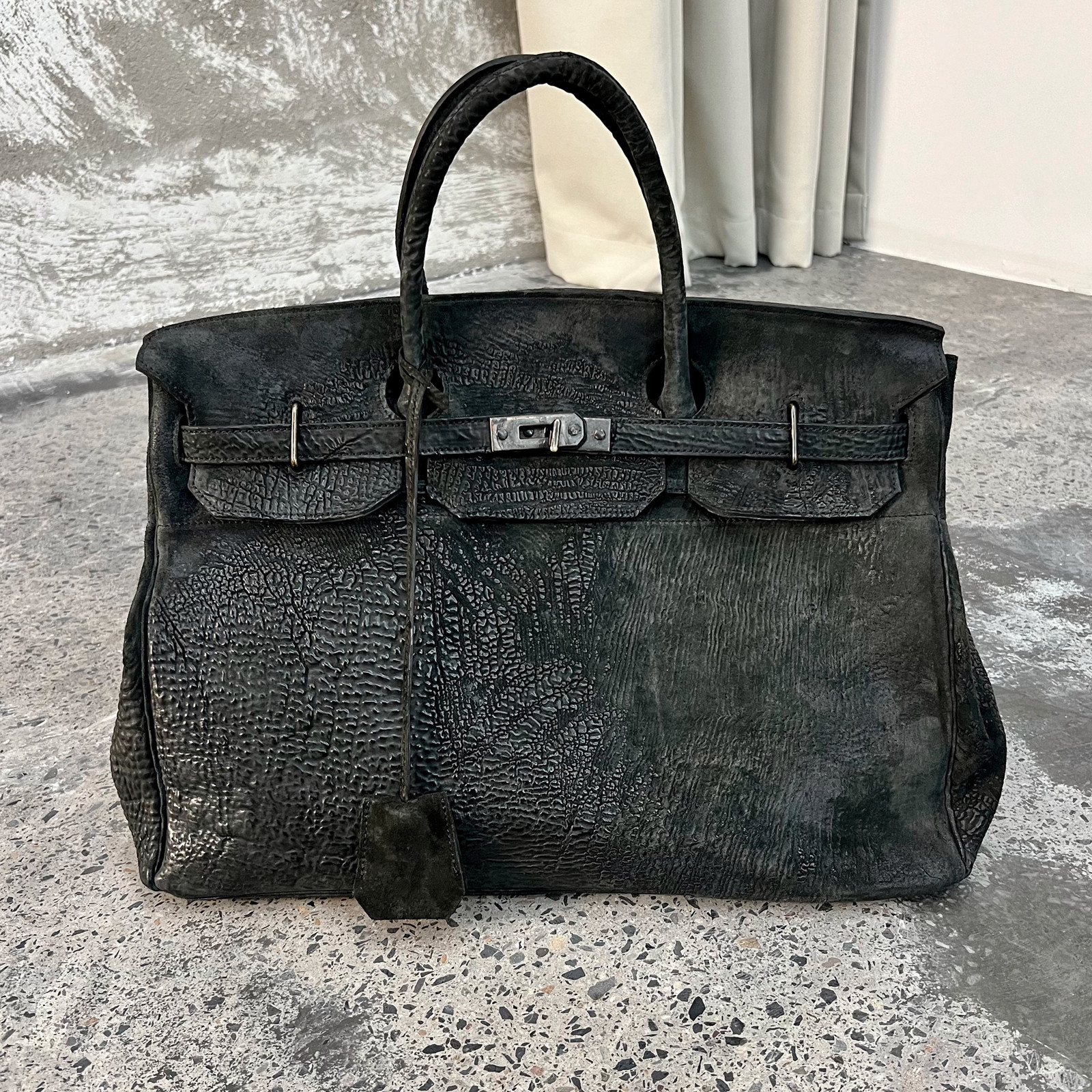 thumbnail for Dark Vanguard scar textured horsehip leather niche craftsman vintage platinum handheld crossbody travel bag