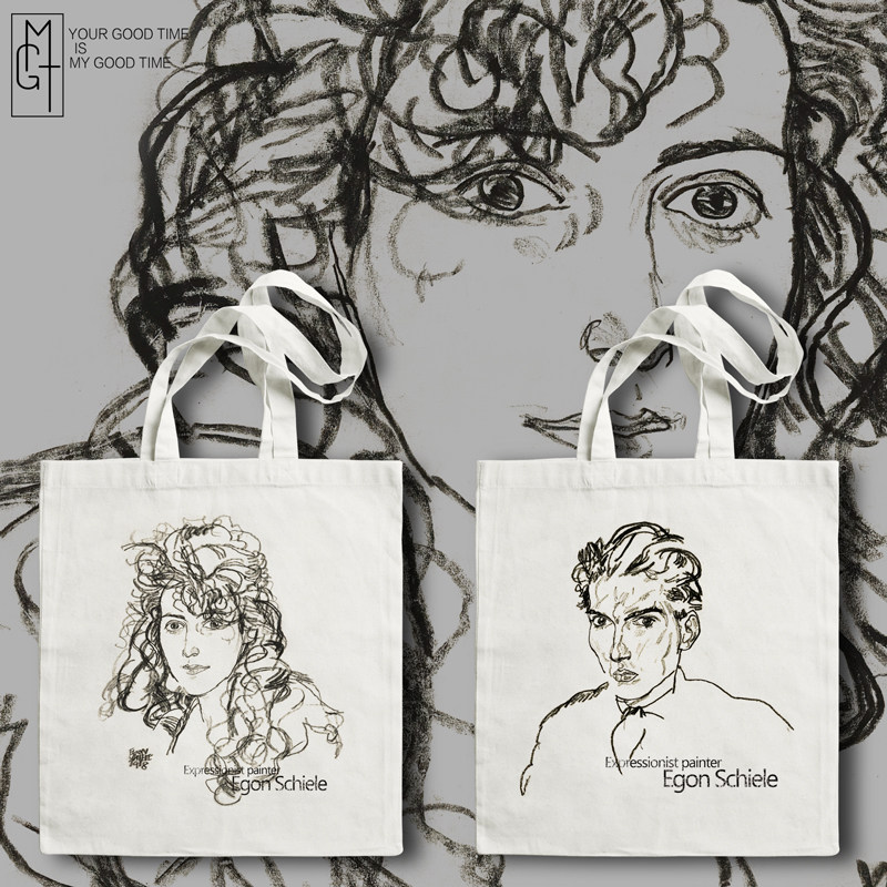 名画帆布包 席勒素描 女单肩大容量购物袋 美术生 艺考生 托特包