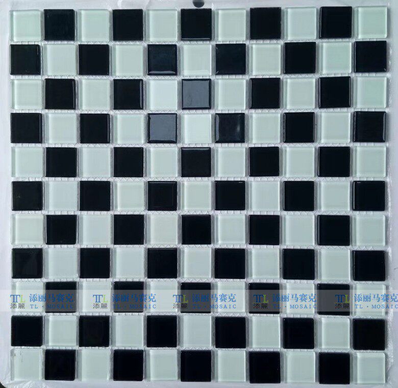 添丽 黑白间粘水晶 玻璃马赛克拼图 背景墙 浴室 玄关 现货