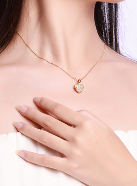 S925纯银镀18K金托帕石爱心项链女小众锁骨链新款通勤百搭链子