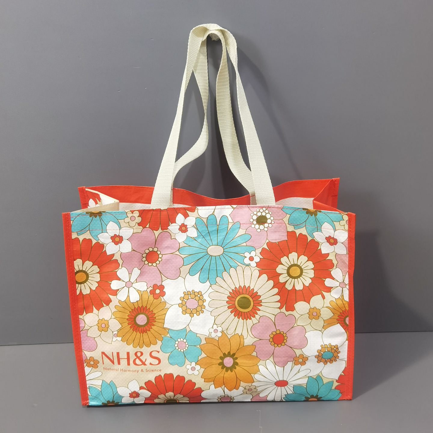 外贸原单小清新花朵防水覆膜编织购物袋环保袋手提袋单肩包收纳袋