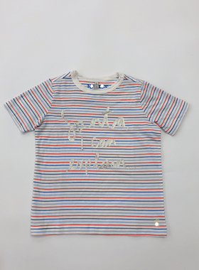 英国单JOU夏款男女童纯棉短袖T恤经典条纹款童装半袖上衣上衣Q1