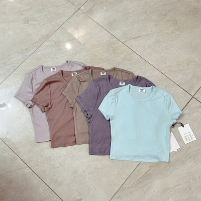 又到新颜色SunD best夏款女士少女短款露肚脐瑜伽休闲短袖T恤ZA