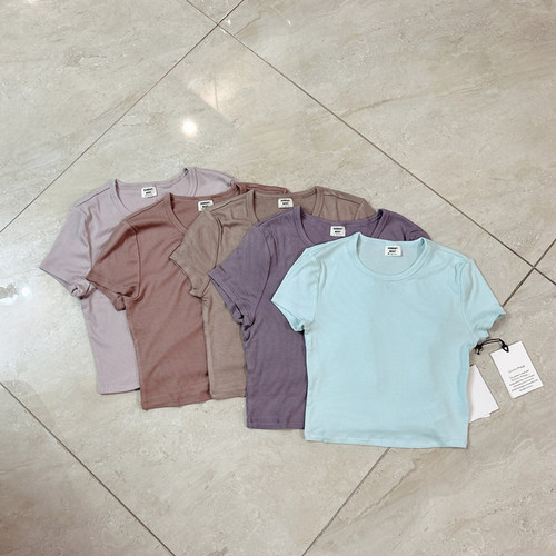 又到新颜色SunD best夏款女士少女短款露肚脐瑜伽休闲短袖T恤ZA