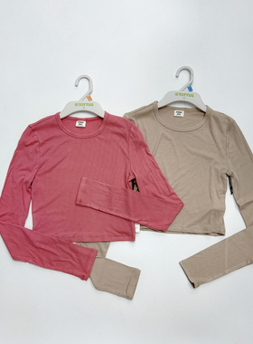 加国单女士少女SUNDAYBEST时尚莫代尔短款露肚长袖T恤打底上衣CA1