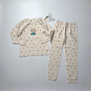 秋冬纯棉带氨纶莱卡长绒棉弹力无骨家居服内衣套装睡衣BA2