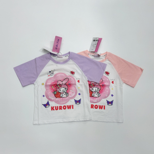 8817 圆领T恤儿童夏季 110 150 女童纯棉薄款 可变亮片卡通短袖