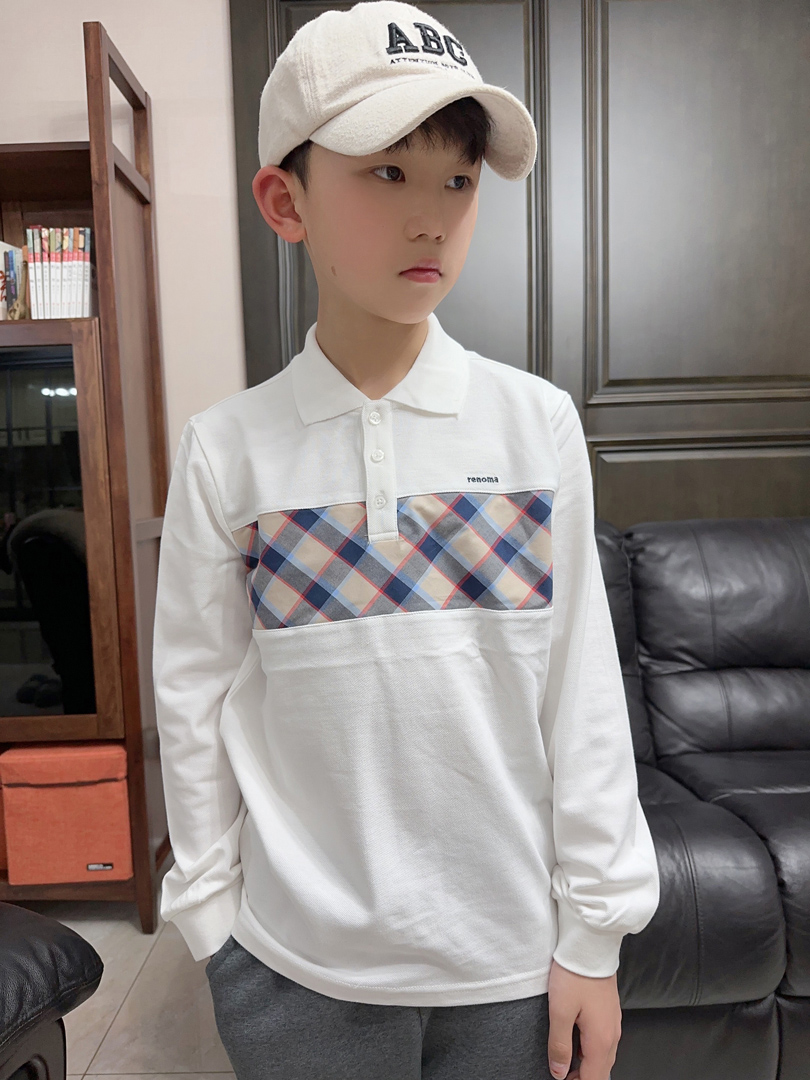中大童纯棉翻领Polo衫长袖