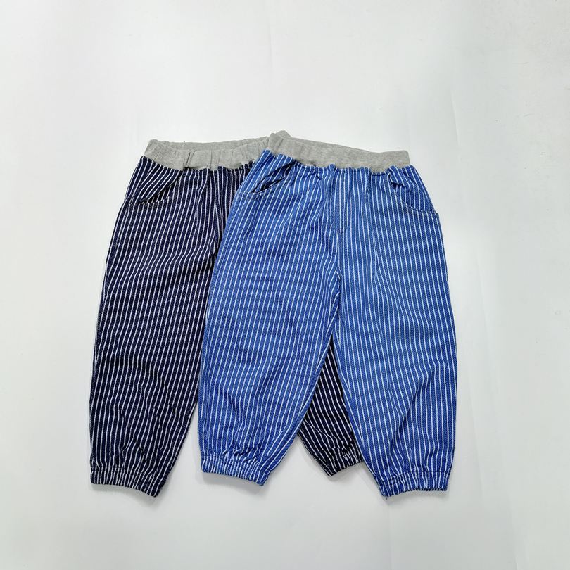 日单潮款纯棉春秋儿童男女童条纹牛仔裤宽松潮裤100-120 T2