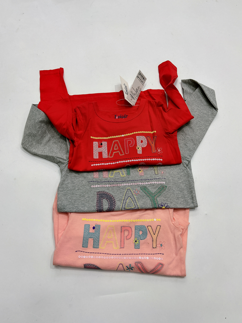 女童春款长款长袖圆领刺绣T恤