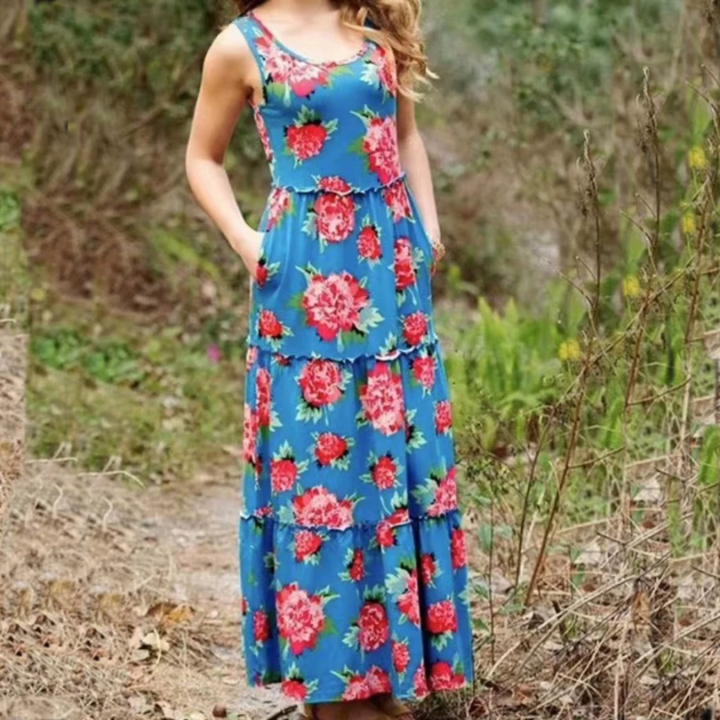 美单M J纯棉纯原女士成人夏季个性长款大印花连衣裙海边风 Q 1