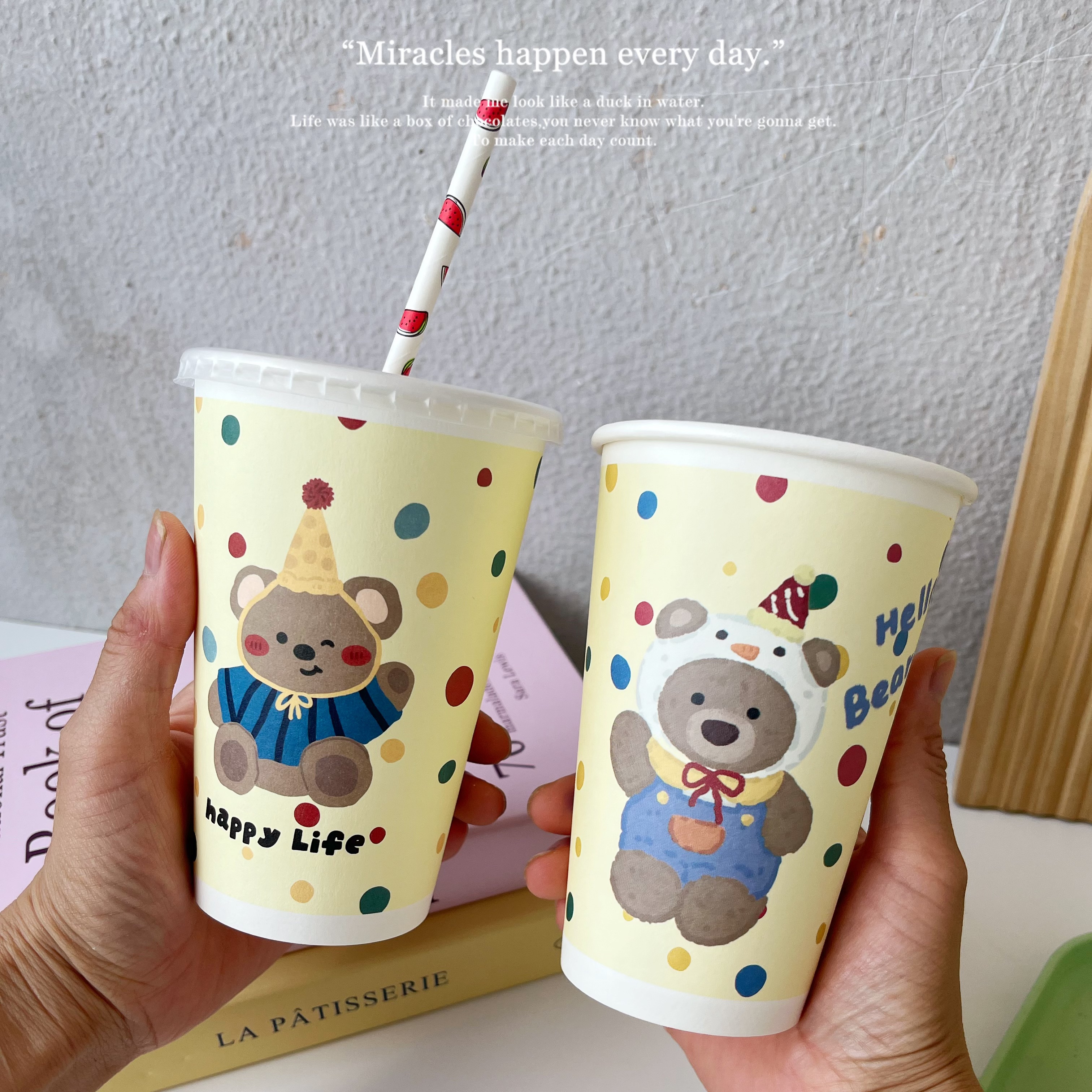 一次性杯子ins可爱卡通熊