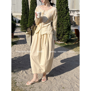 GRACETINA 工立裁空气感褶裥花苞慵懒随性百搭半身裙BQA5110 HOO