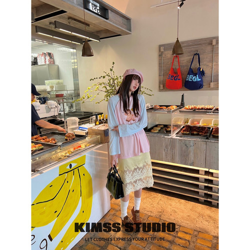 小野家Kimss-色系宽松趣味印花插肩长袖T恤(不含下装+包包)86T514