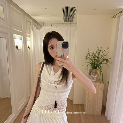 DIGM-荡领拼接蕾丝花边设计收腰针织背心DA91001S