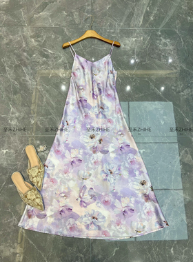 至禾女装-上新极简大牌老钱醋酸紫色碎花吊带裙连衣裙YS1-Y10702