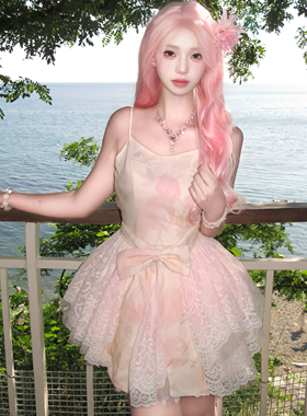 Z6LOVE水樱子轻奢蕾丝日系公主裙纯欲甜美风海边度假短裙吊带裙