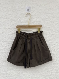 时髦奢美牛仔棉布荷包收腰弹力阔腿显瘦短裤 入 法式 isab法系浪漫