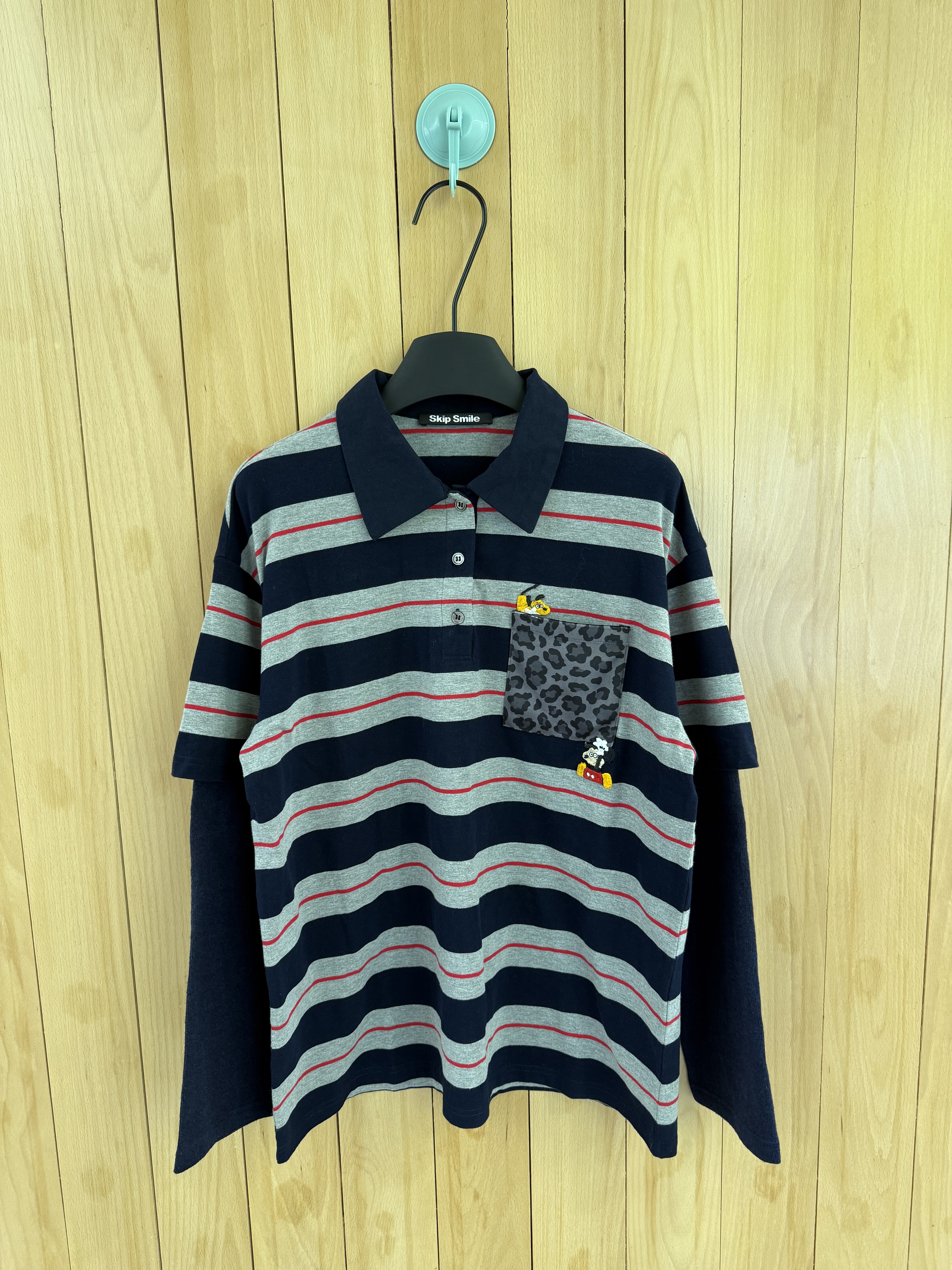 26早春SKip Smile正确版辣妹甜酷polo领假两件套条纹针织棉 T恤入