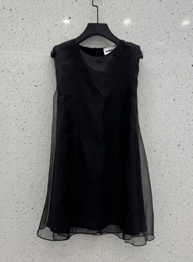 小众设计 DANN买手店南油网纱双层暗黑系轻奢纯色背心 连衣裙黑色