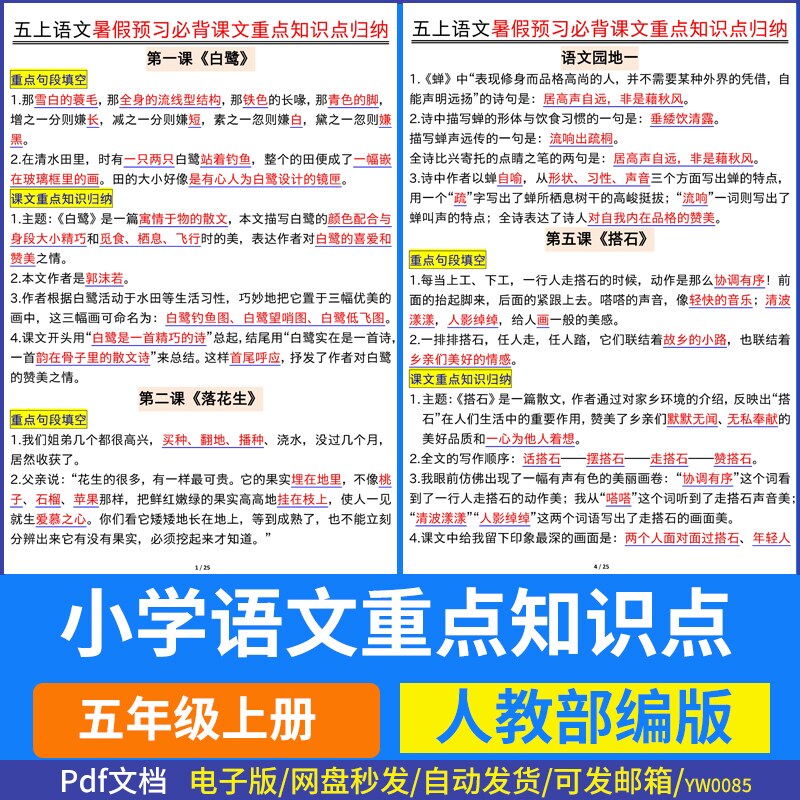 部编版小学五年级上册语文全重点图片